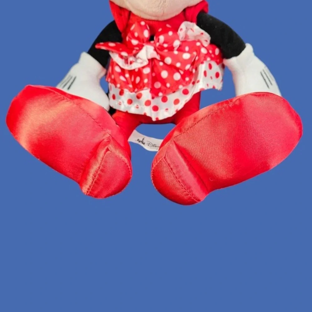 Disney Parks Minnie Mouse Plush Stuffed Animal Polka Dot Ruffled Dress Hair Bow‎